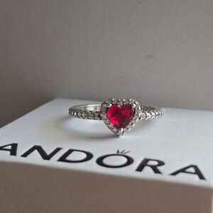 Pandora Silver Elevated Red Heart Ring